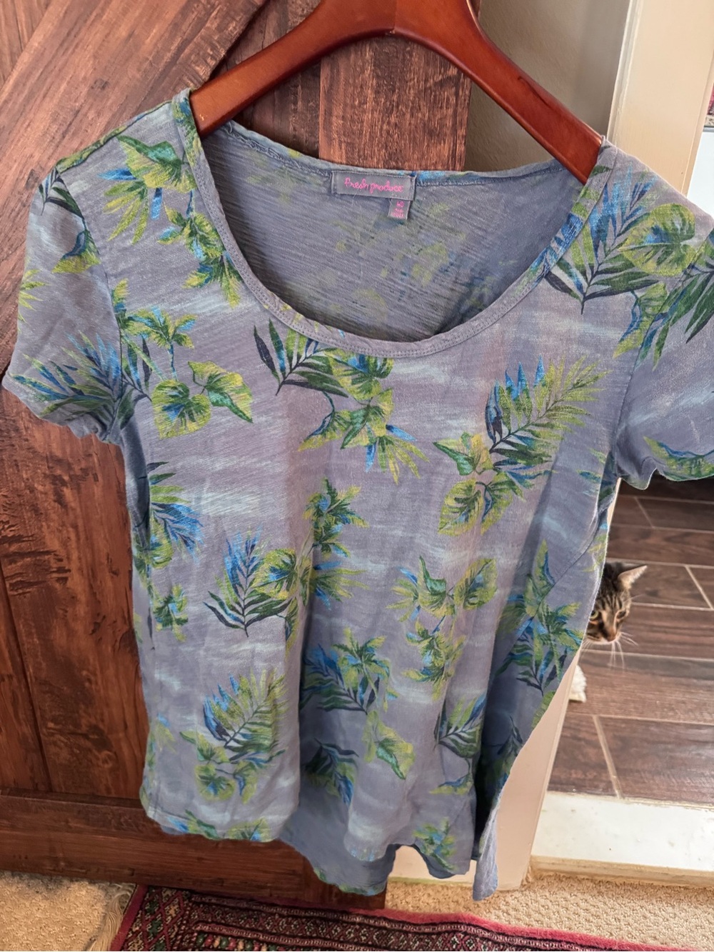 fresh produce Blue Floral Scoop-Neck Short Sleeve Tee